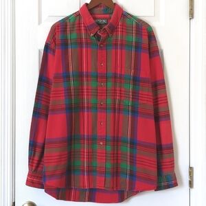American Eagle 80's Vintage Plaid Flannel Long Sleeve Button Down Shirt Red XL